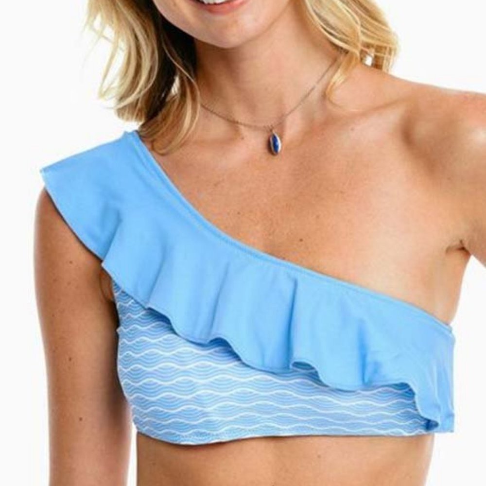 Southern Tide Ocean Channel Waves Ruffle Asymmetrical Bikini Top